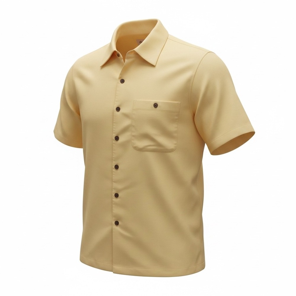 Caribbean Mens Short Sleeve Button Down Camp Shirt Yellow Silk Blend Medium